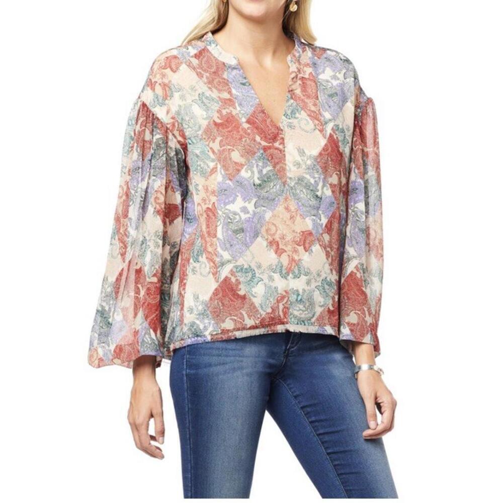JESSICA SIMPSON Jenna top in mother of Pearl paisley patch - S New